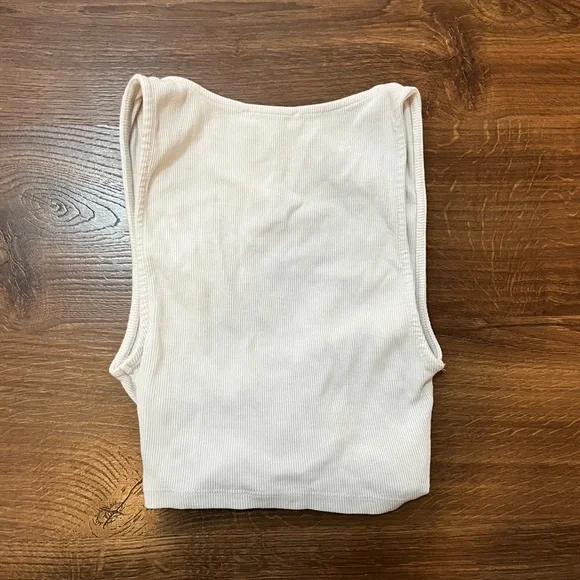 Zara White Ribbed Ruched V Neck Crop Tank Top - Picture 3 of 3